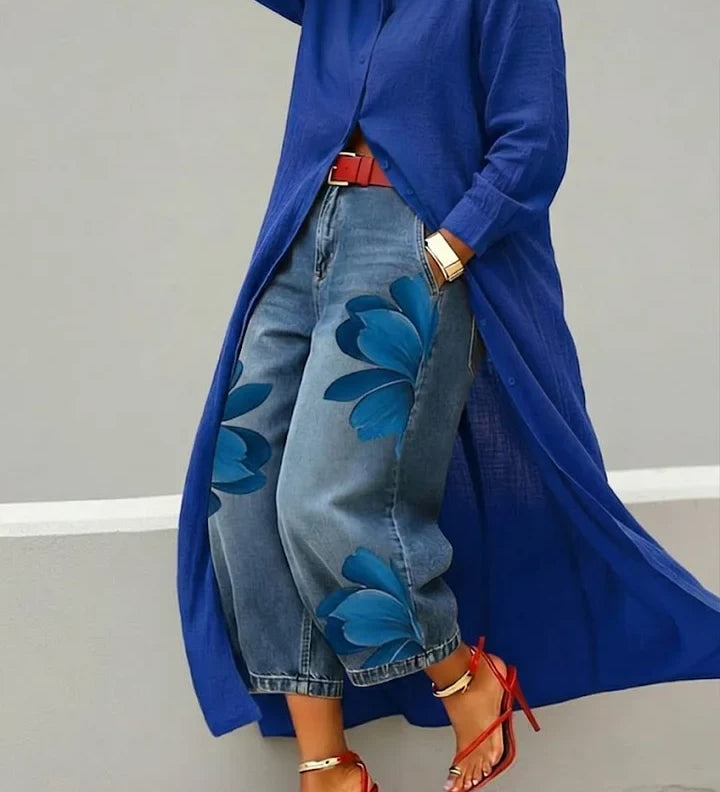 Maud – Linen and Denim Floral Shirt Dress