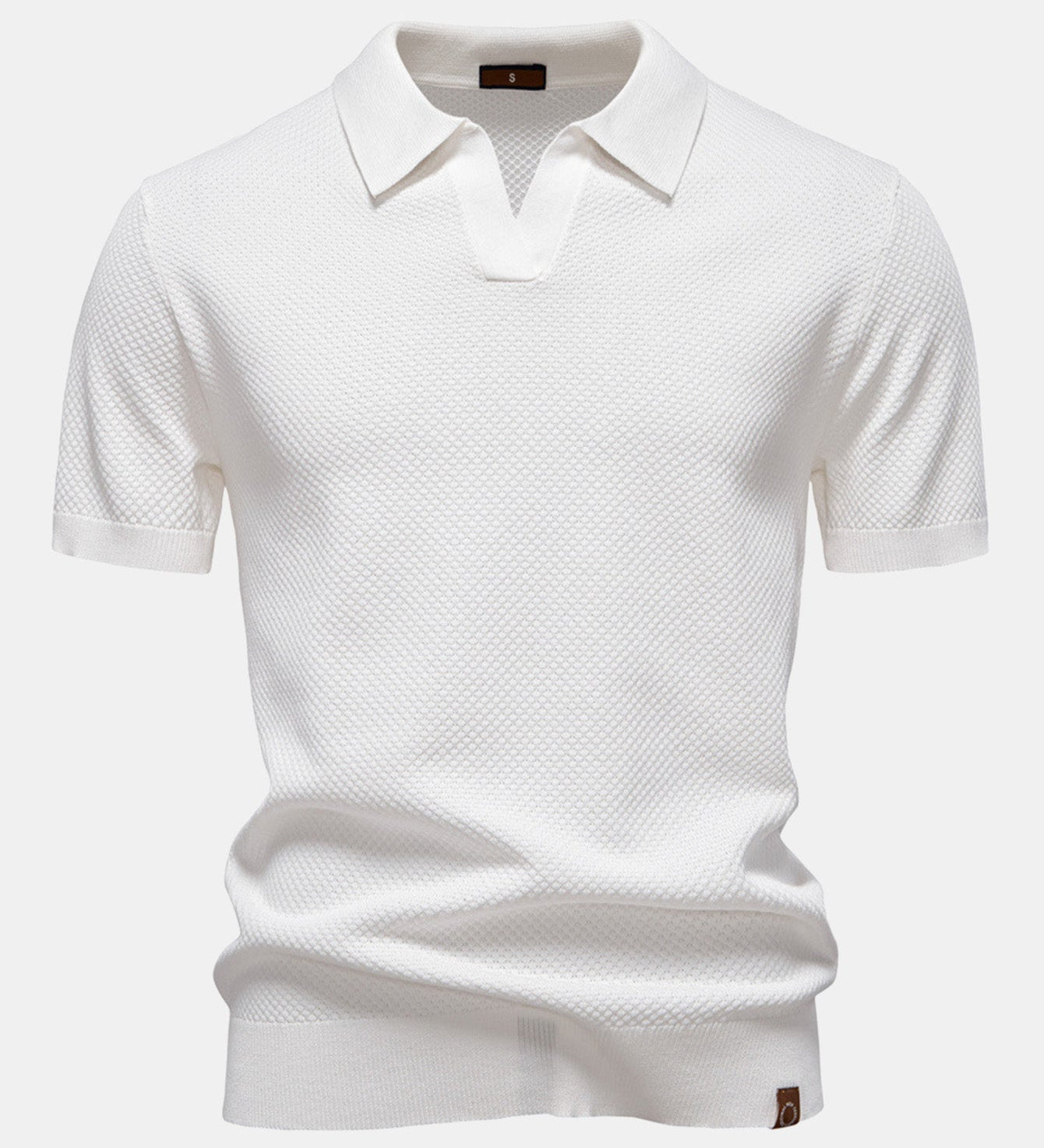 Pineapple Texture Knit V Neck Polo
