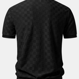 Checkerboard V-Neck Knit Polo