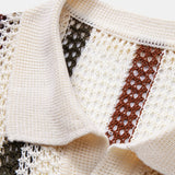 Striped Crochet V Neck Polo