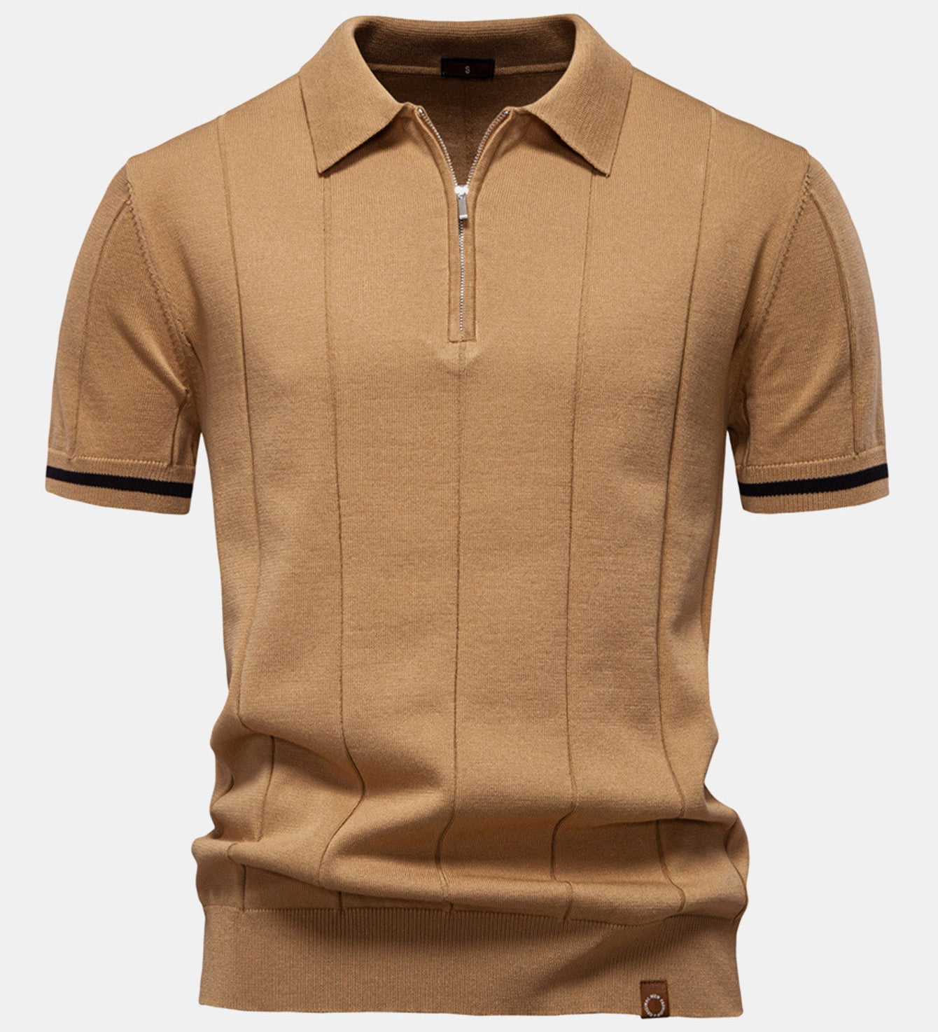 Contrast Trim Zipper Knit Polo Shirt