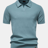 Pineapple Texture Knit V Neck Polo