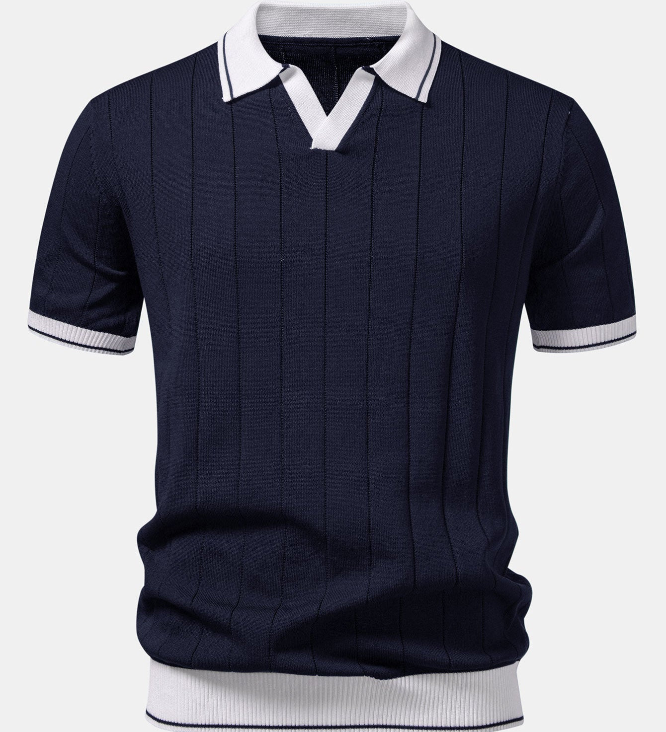 Contrast Trim Ribbed Johnny Collar Knit Polo