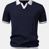Contrast Trim Ribbed Johnny Collar Knit Polo