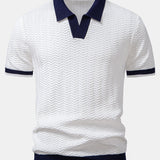 Texture Contrast Knitted V Neck Polo Shirt