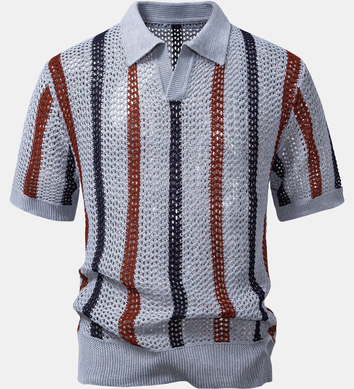 Striped Crochet V Neck Polo