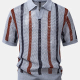 Striped Crochet V Neck Polo