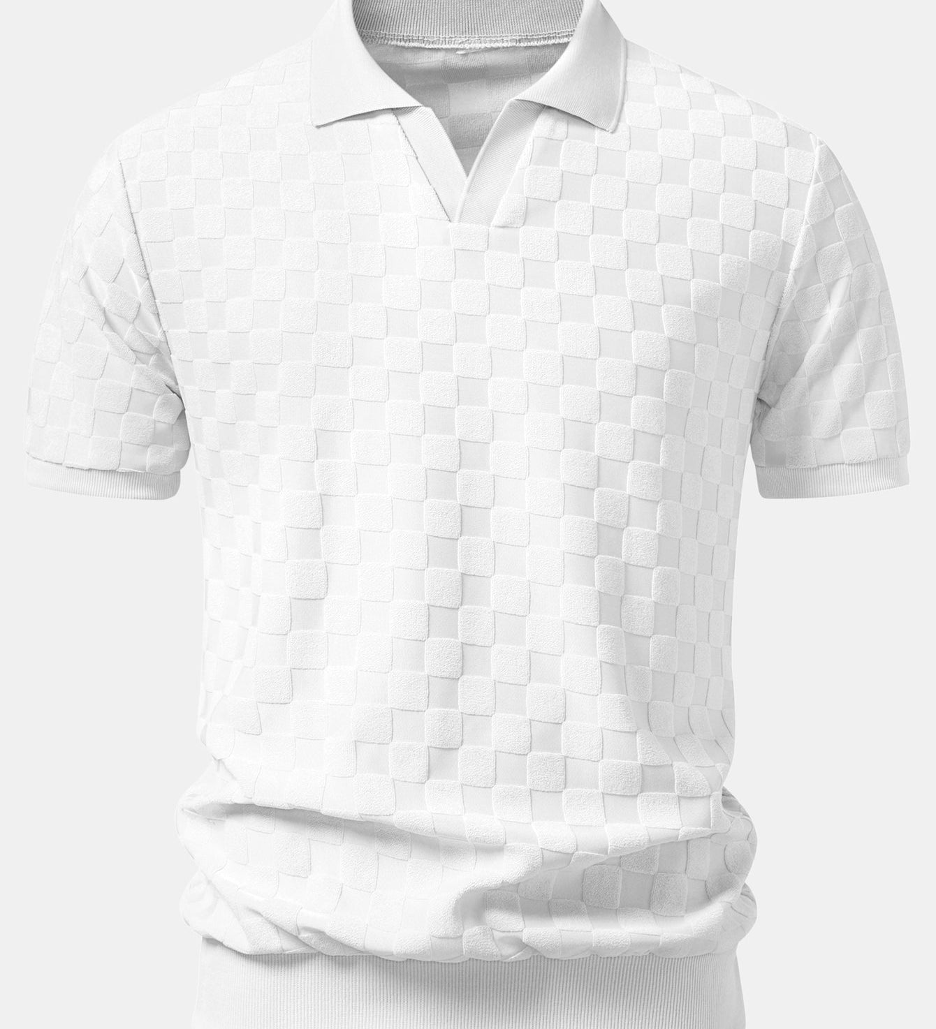 Checkerboard V-Neck Knit Polo