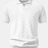 Checkerboard V-Neck Knit Polo