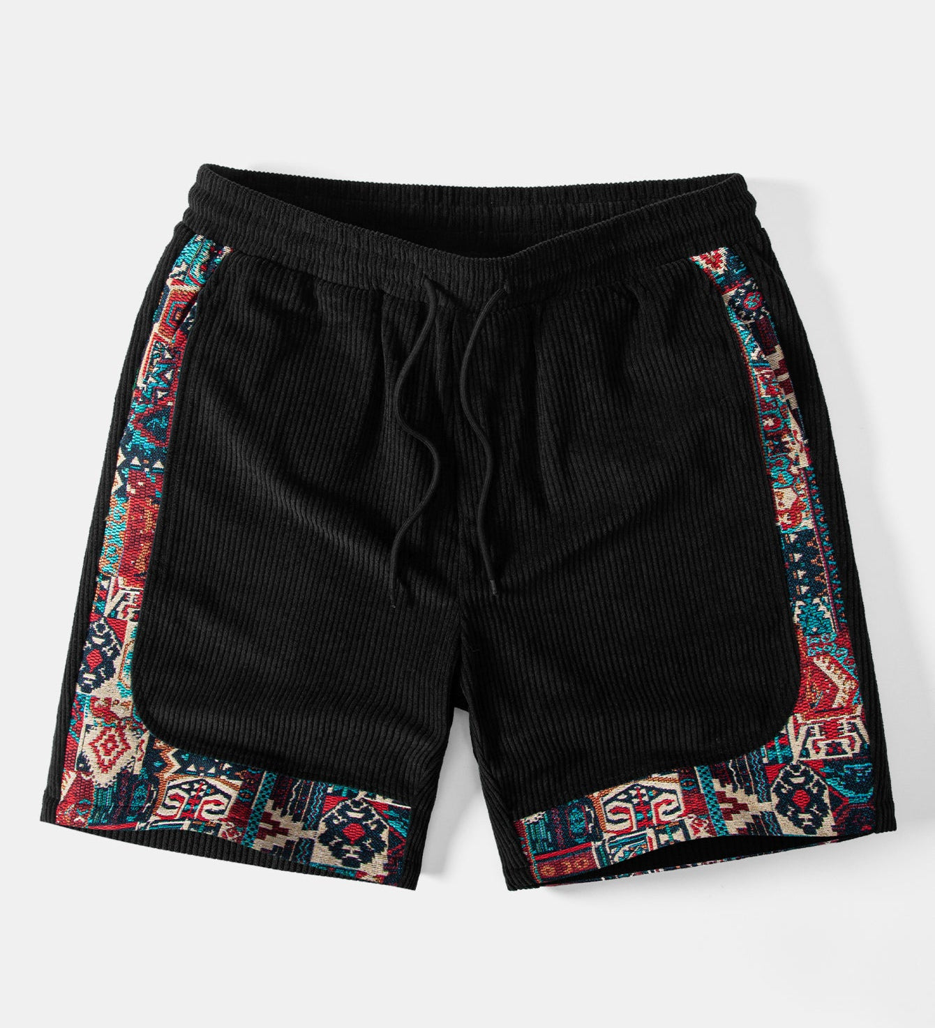 Ethnic Geometric Jacquard Patchwork Corduroy Shorts