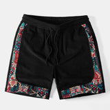 Ethnic Geometric Jacquard Patchwork Corduroy Shorts