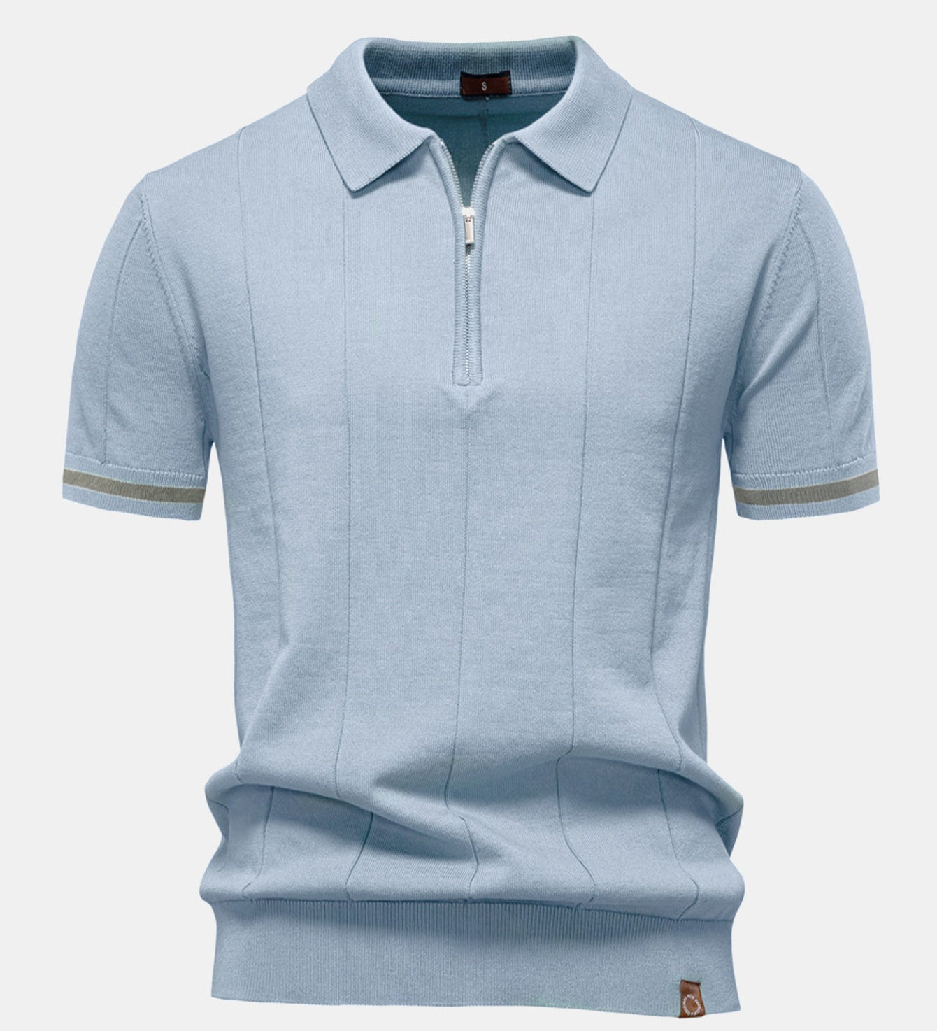 Contrast Trim Zipper Knit Polo Shirt