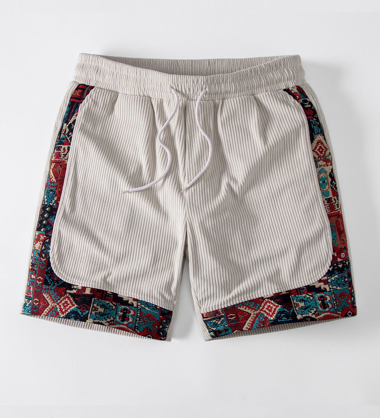 Ethnic Geometric Jacquard Patchwork Corduroy Shorts
