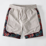 Ethnic Geometric Jacquard Patchwork Corduroy Shorts