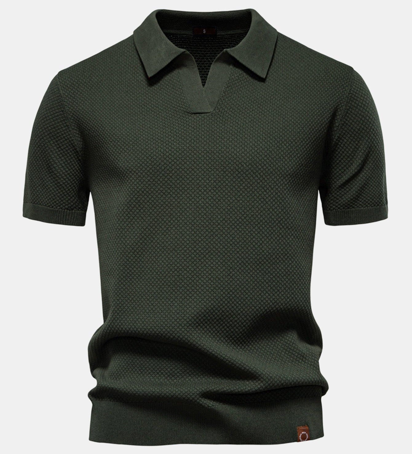 Pineapple Texture Knit V Neck Polo