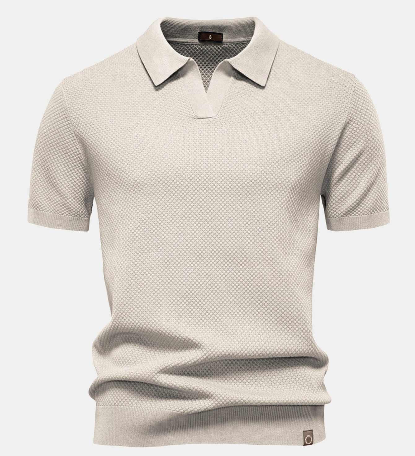 Pineapple Texture Knit V Neck Polo