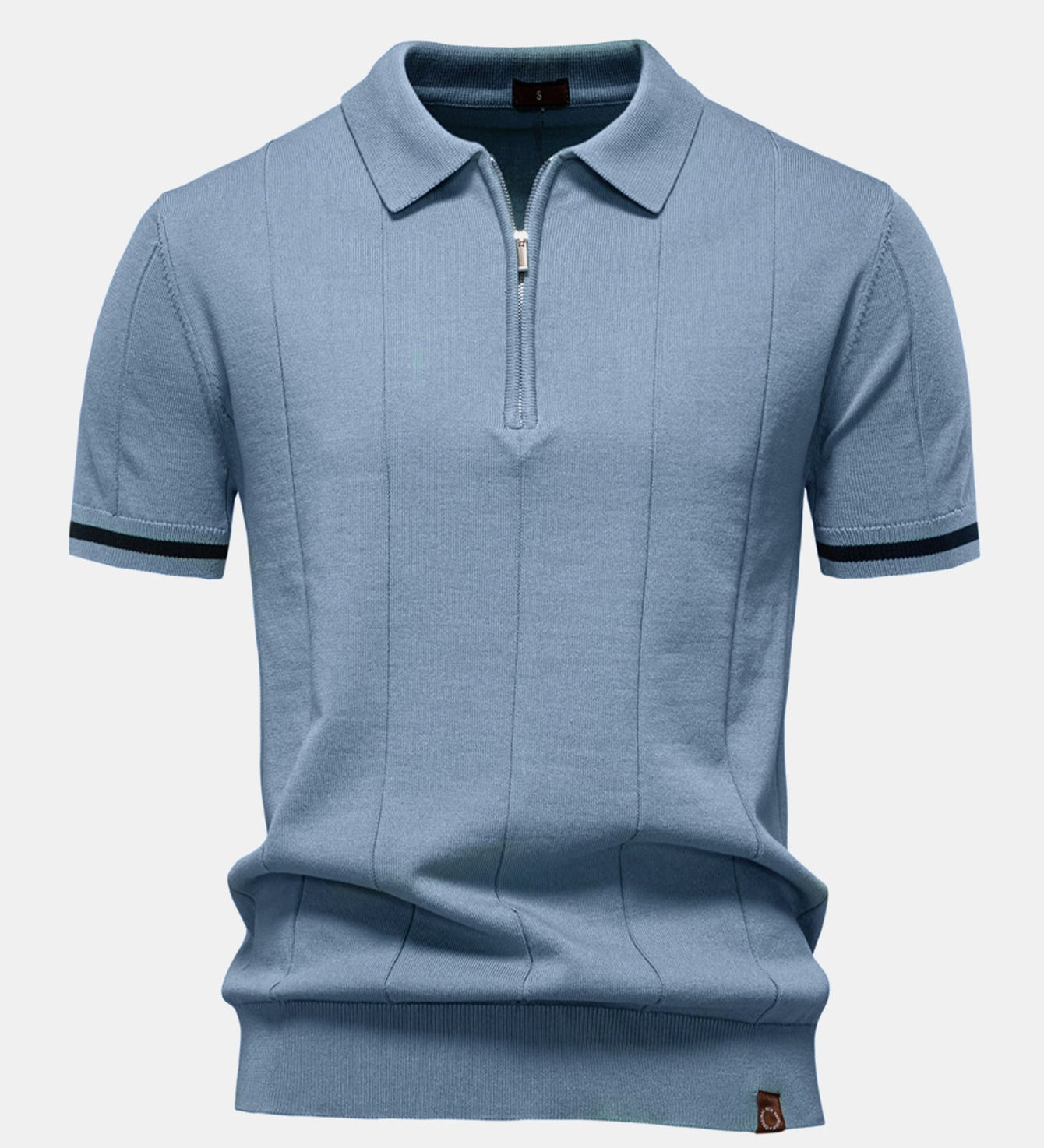 Contrast Trim Zipper Knit Polo Shirt