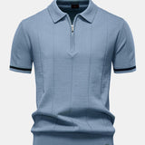 Contrast Trim Zipper Knit Polo Shirt