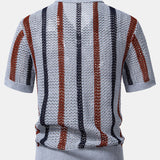 Striped Crochet V Neck Polo