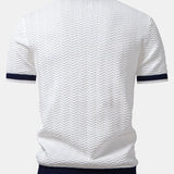 Texture Contrast Knitted V Neck Polo Shirt