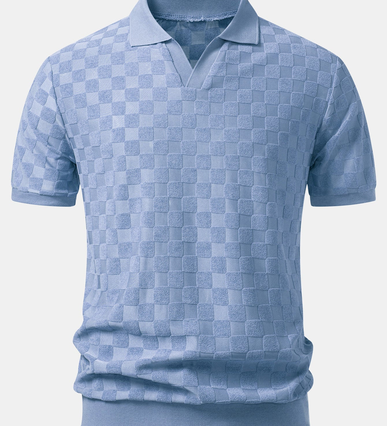 Checkerboard V-Neck Knit Polo