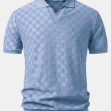 Checkerboard V-Neck Knit Polo