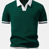 Texture Contrast Knitted V Neck Polo Shirt