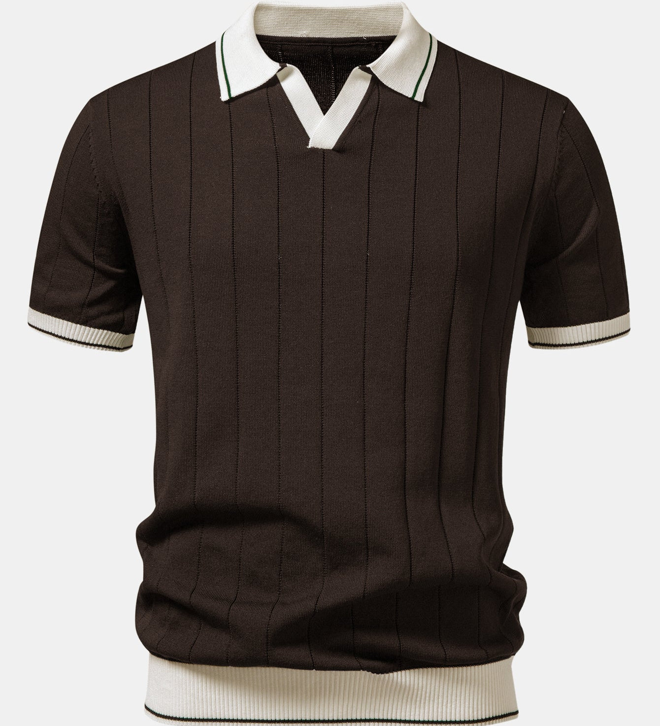 Contrast Trim Ribbed Johnny Collar Knit Polo