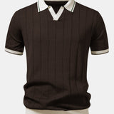 Contrast Trim Ribbed Johnny Collar Knit Polo