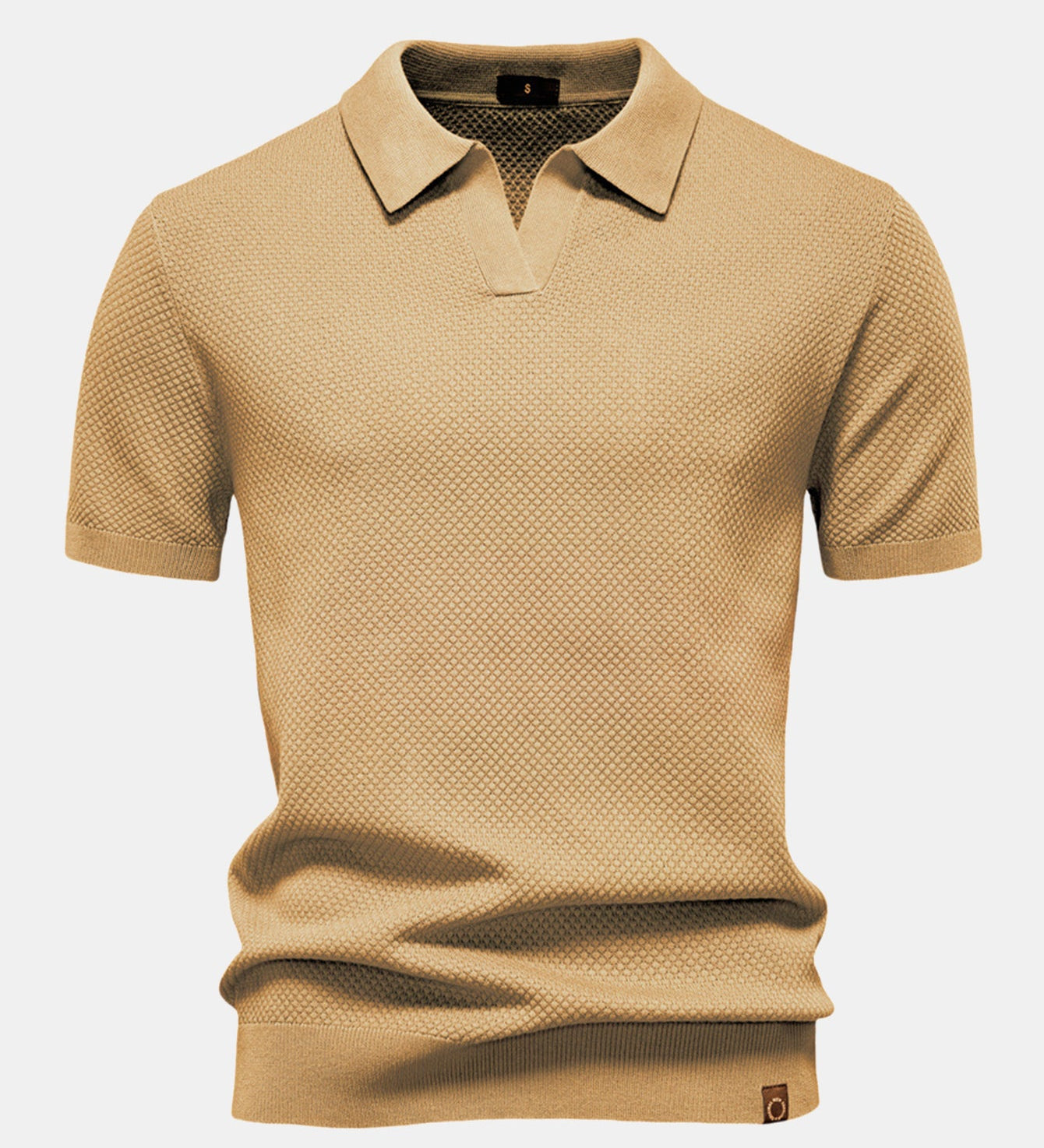 Pineapple Texture Knit V Neck Polo