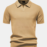 Pineapple Texture Knit V Neck Polo