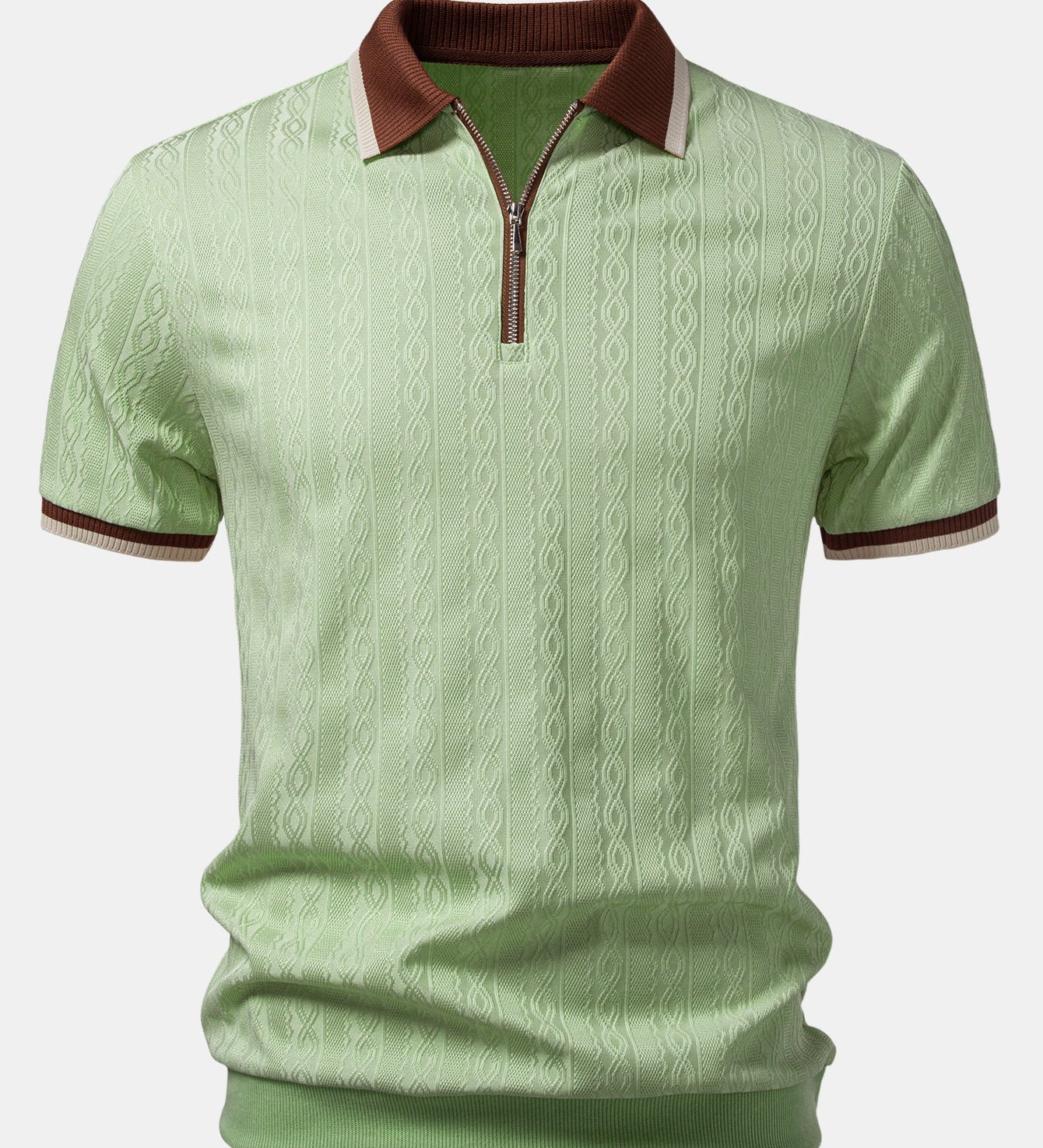Contrast Trim Textured Zipper Knit Polo