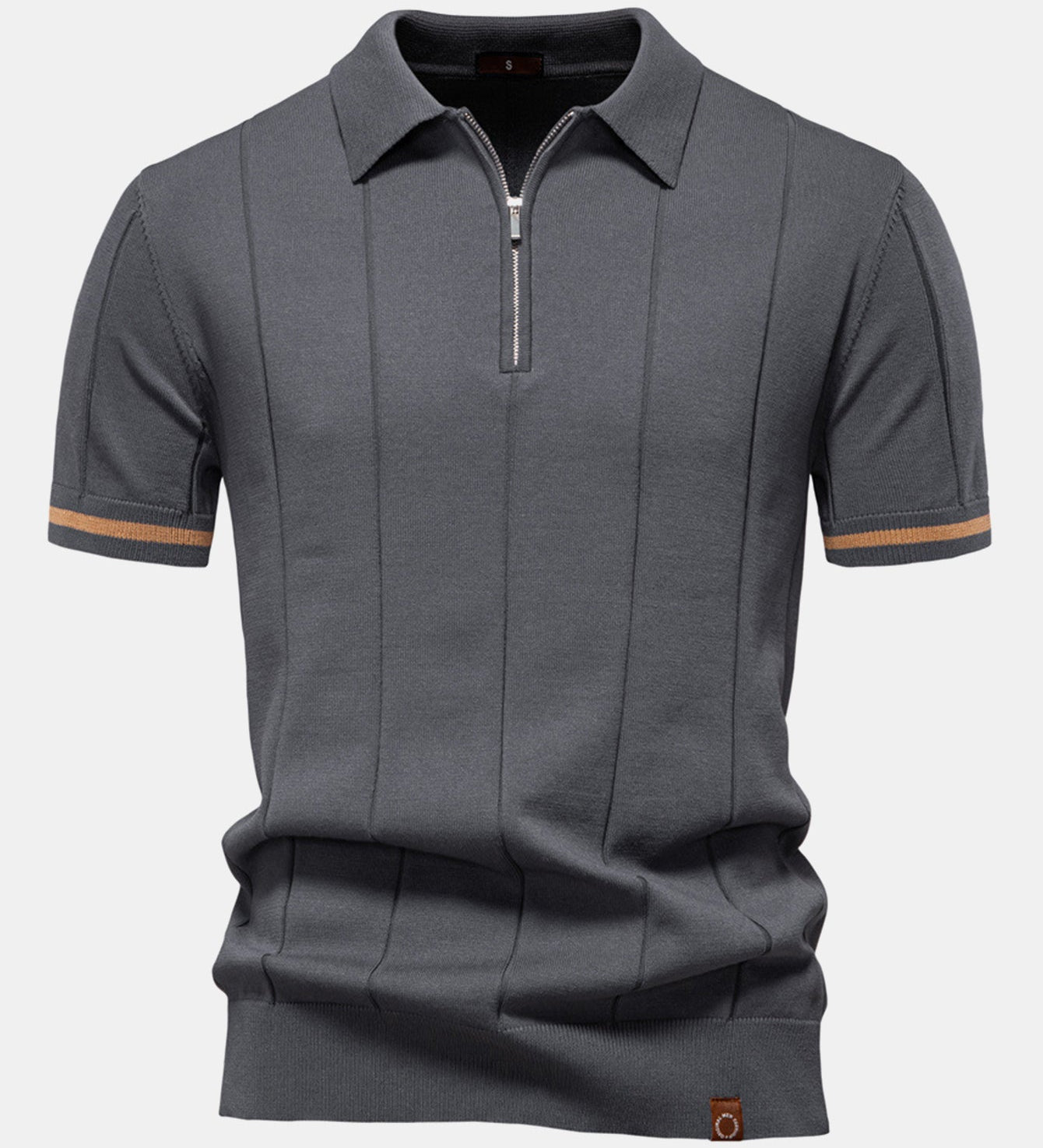 Contrast Trim Zipper Knit Polo Shirt