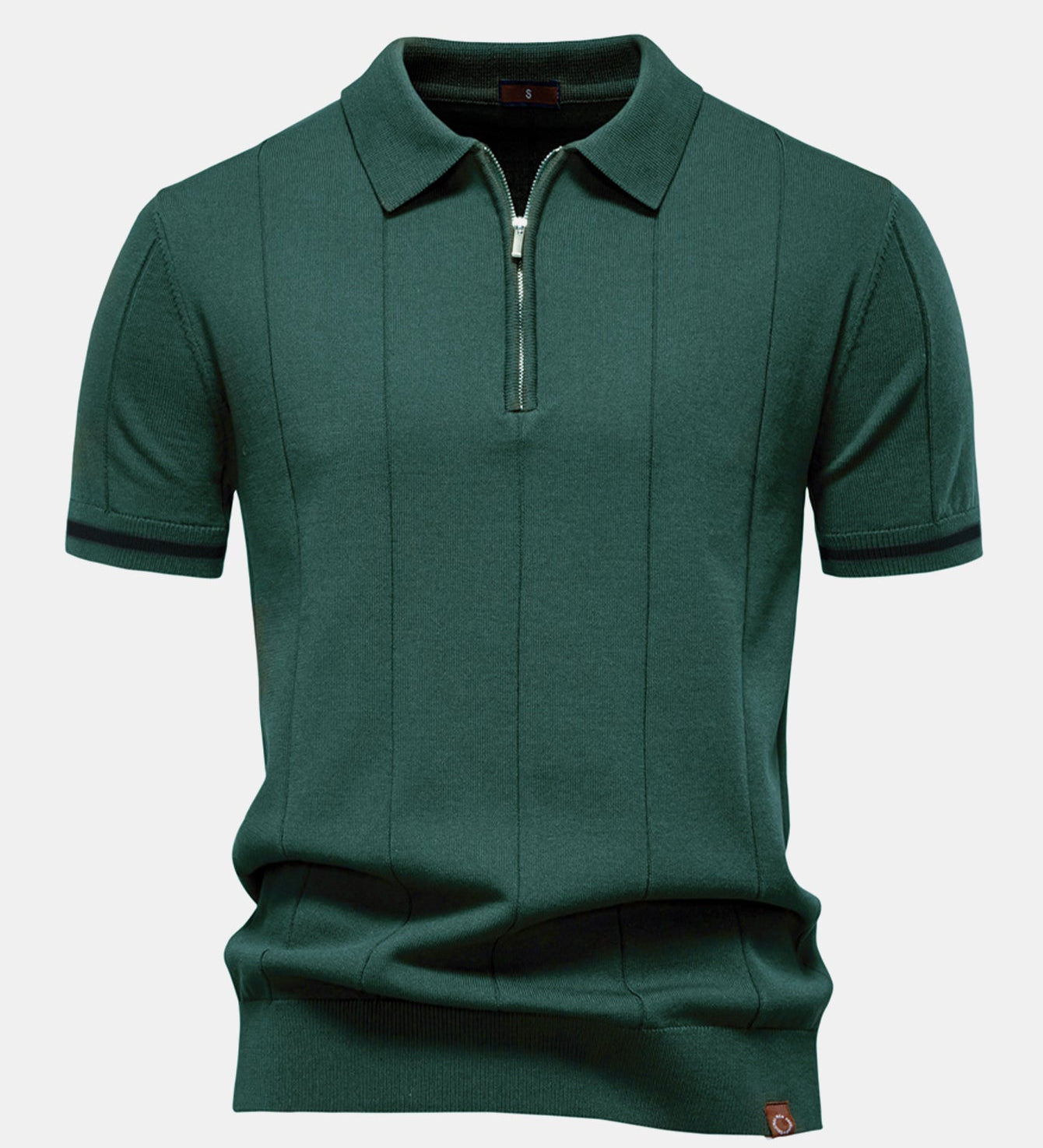 Contrast Trim Zipper Knit Polo Shirt