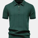 Contrast Trim Zipper Knit Polo Shirt