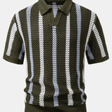 Striped Crochet V Neck Polo