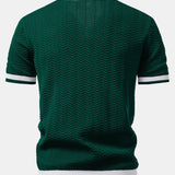 Texture Contrast Knitted V Neck Polo Shirt