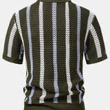 Striped Crochet V Neck Polo