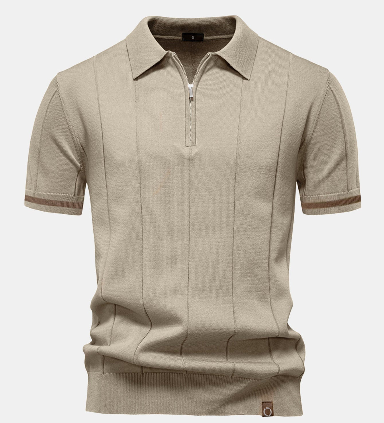 Contrast Trim Zipper Knit Polo Shirt