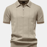 Contrast Trim Zipper Knit Polo Shirt