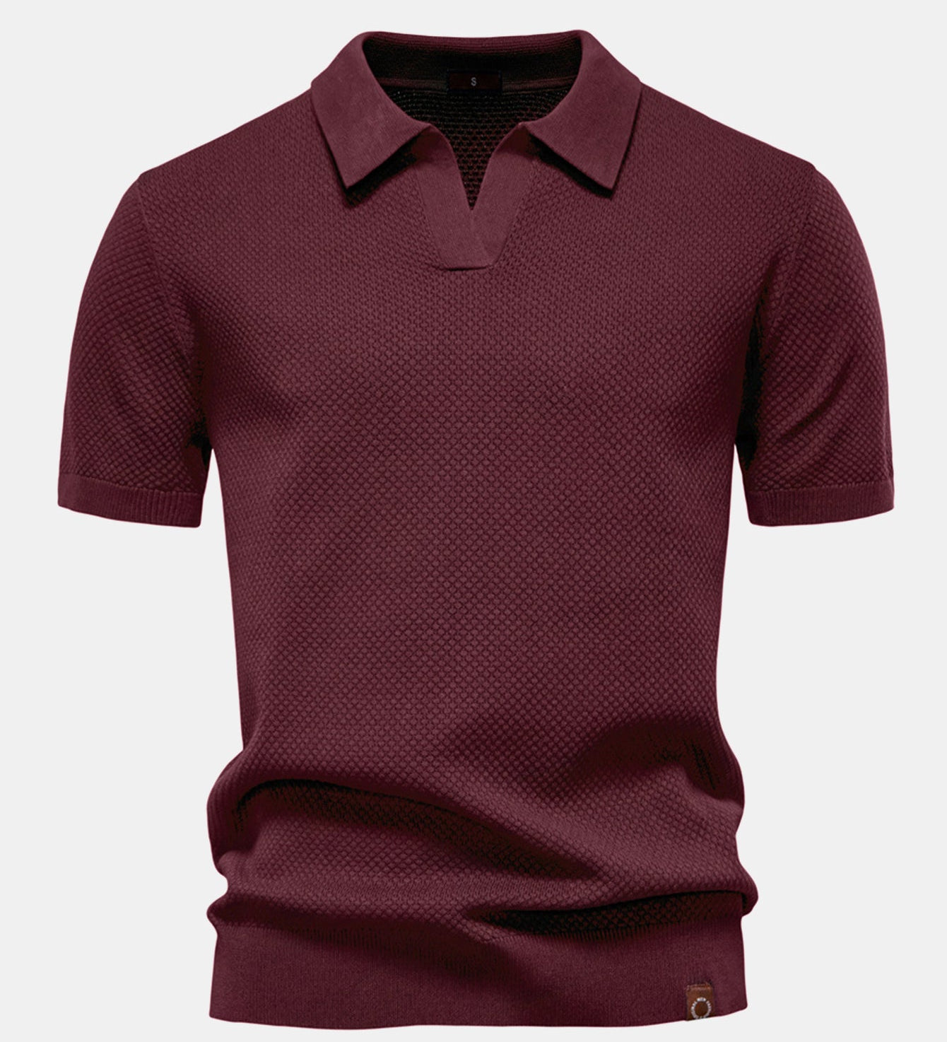 Pineapple Texture Knit V Neck Polo