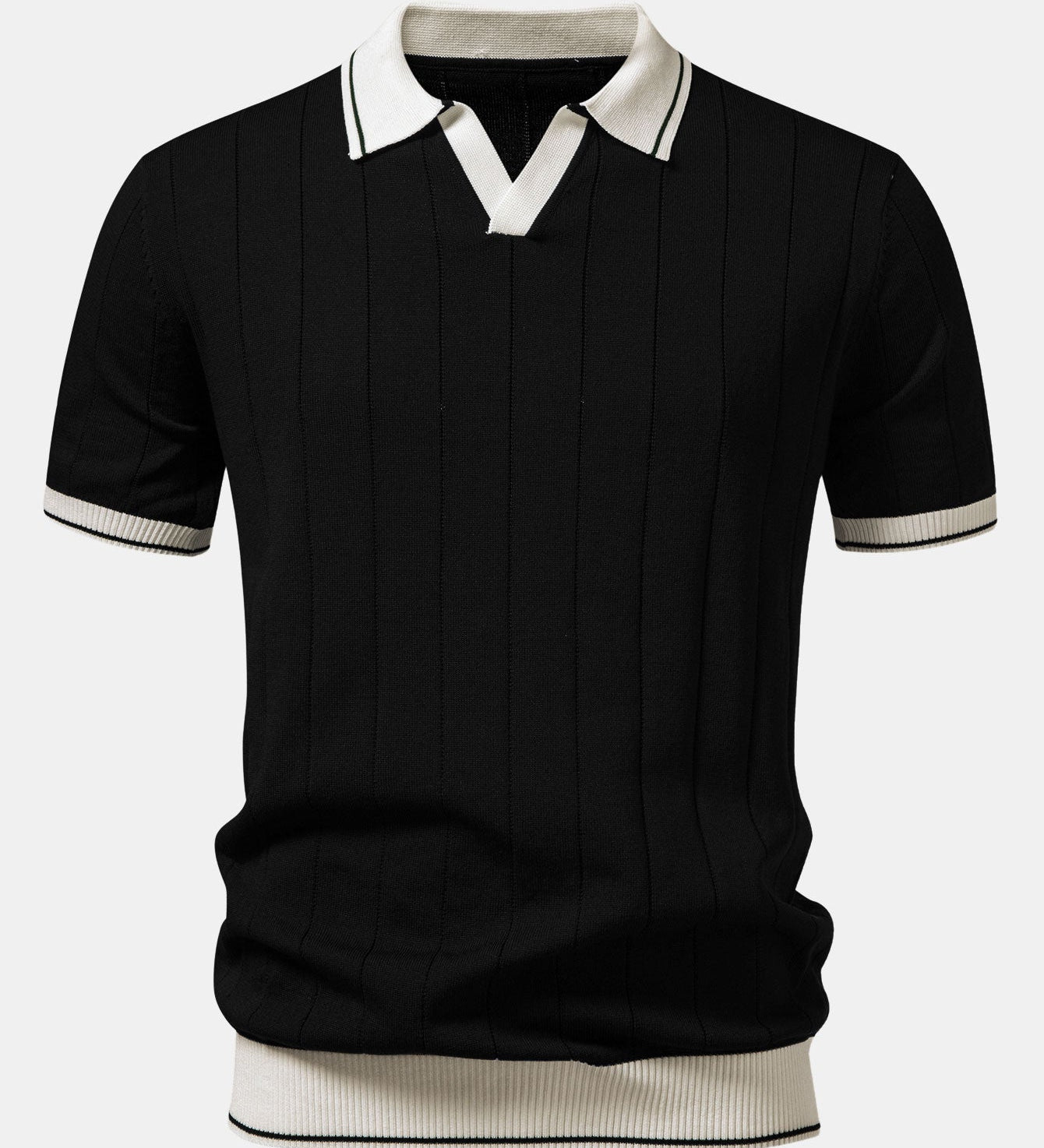 Contrast Trim Ribbed Johnny Collar Knit Polo