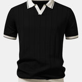Contrast Trim Ribbed Johnny Collar Knit Polo