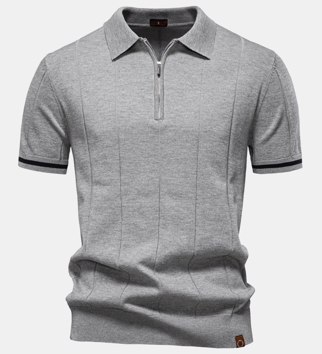 Contrast Trim Zipper Knit Polo Shirt
