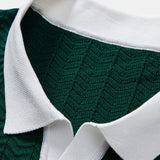 Texture Contrast Knitted V Neck Polo Shirt