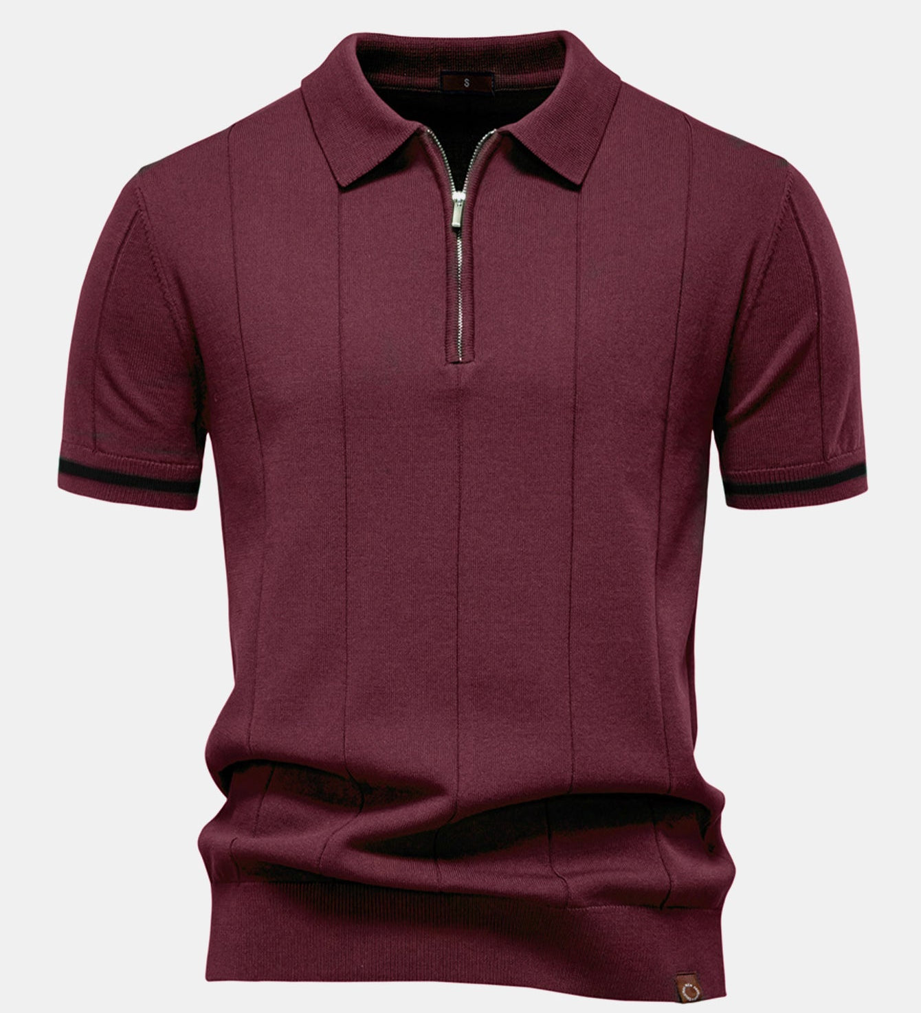 Contrast Trim Zipper Knit Polo Shirt