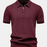 Contrast Trim Zipper Knit Polo Shirt