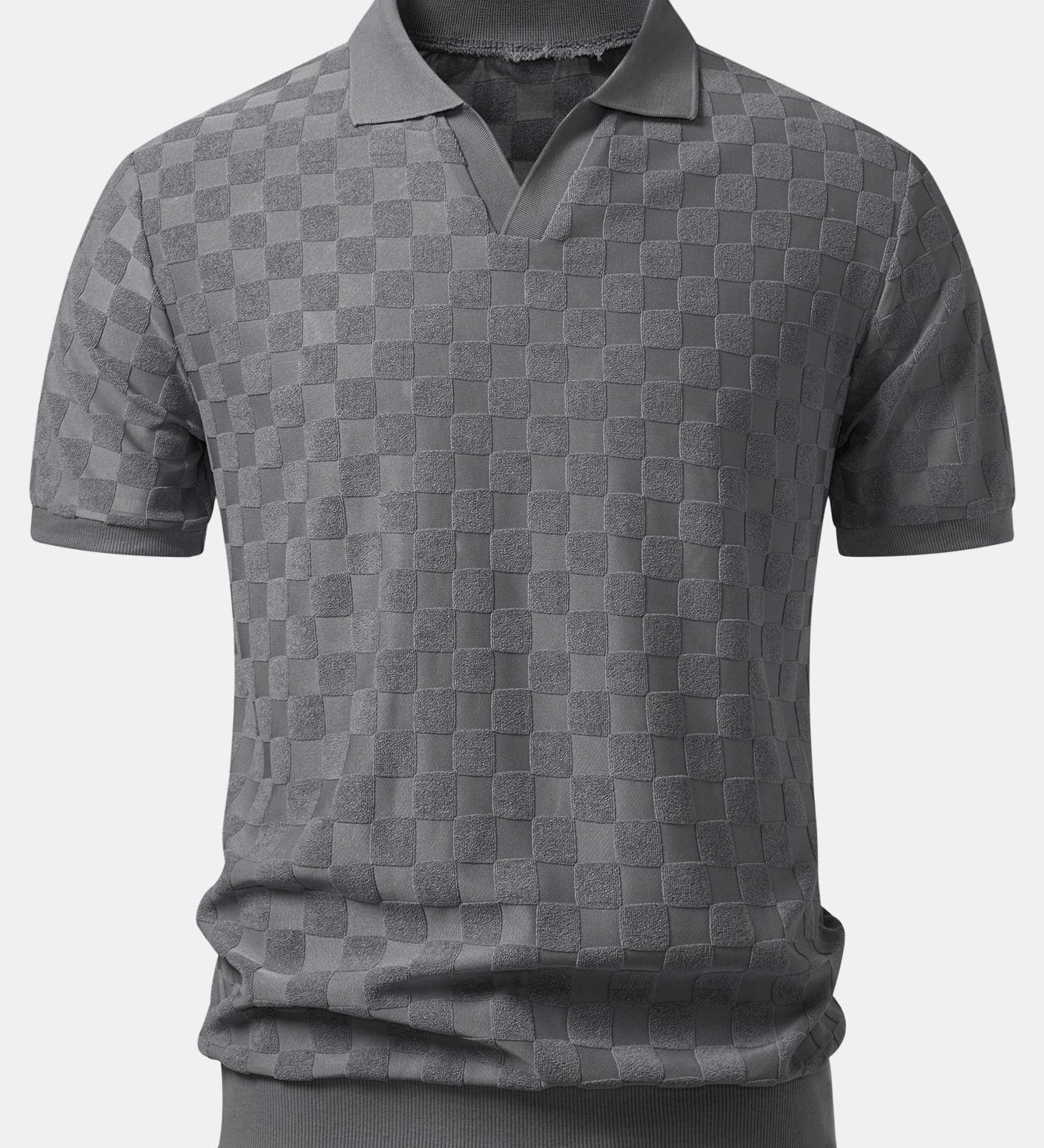 Checkerboard V-Neck Knit Polo