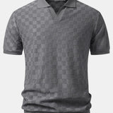 Checkerboard V-Neck Knit Polo
