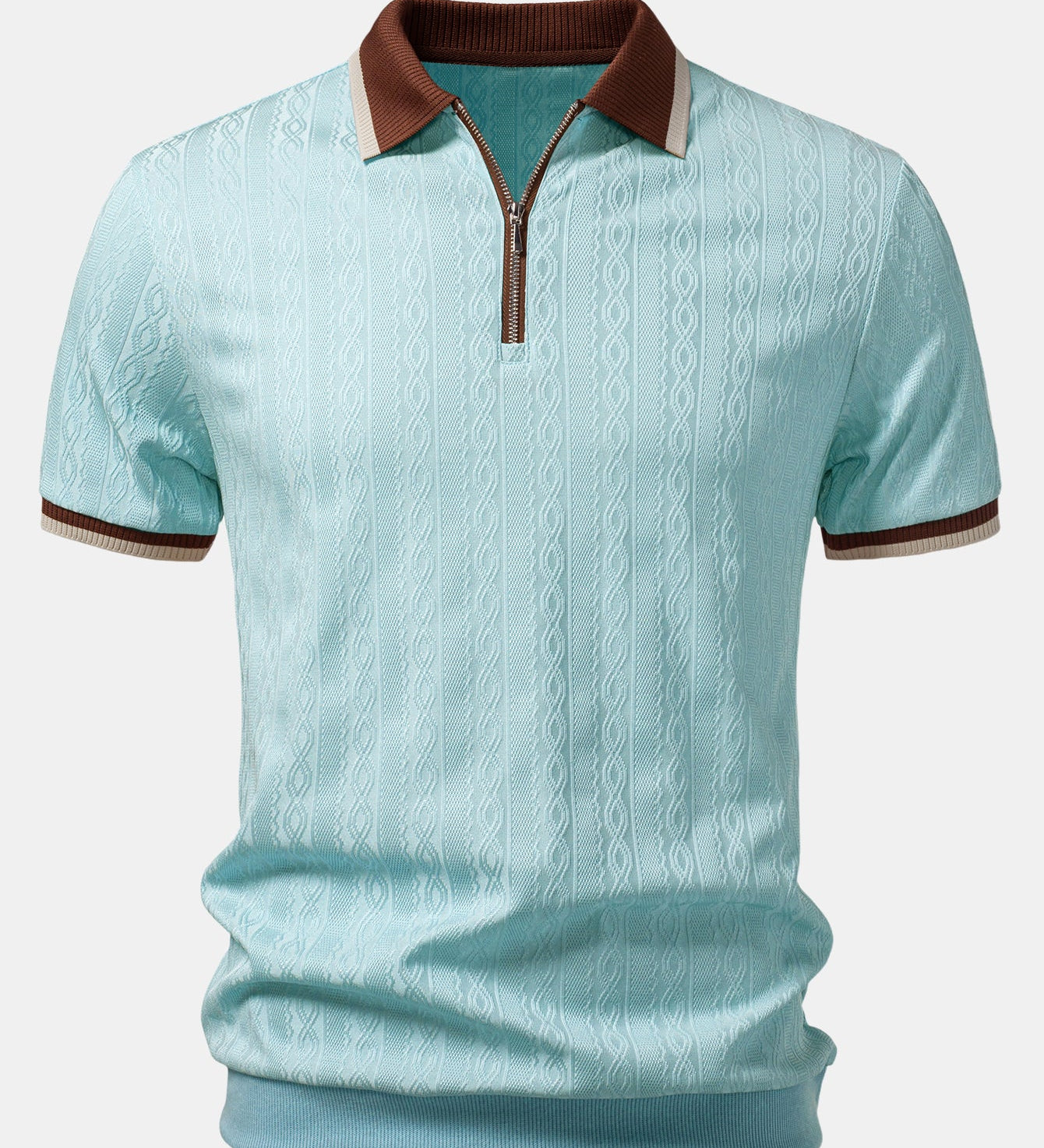 Contrast Trim Textured Zipper Knit Polo